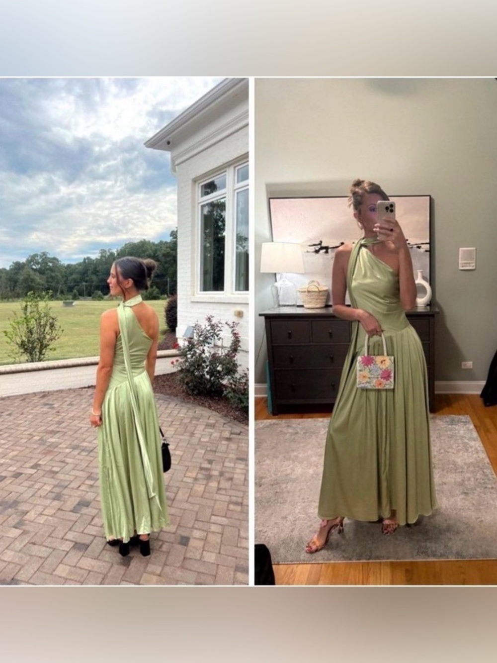 BHLDN Light Sage Green Halter-Style Maxi Dress